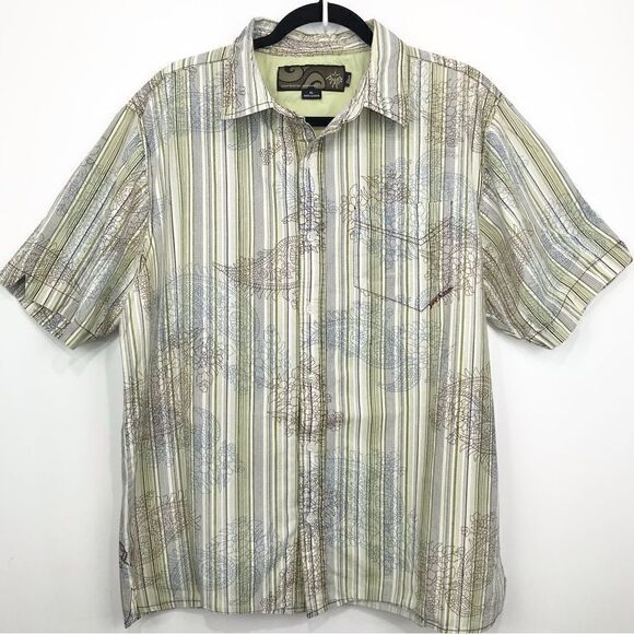 Prana Slim Fit Button Down Short Sleeve Paisley Stripe Print Shirt - Picture 1 of 15